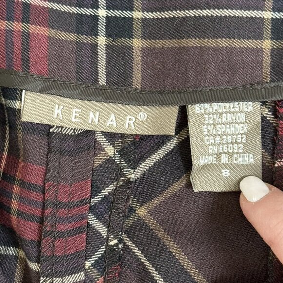 KENAR Brown & Red Plaid Flared Flounce Hem Long Skirt Stretch‎ Academia Corpcore - Picture 13 of 14